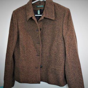 💝Ralph Lauren Brown Houndstooth Tweed Blazer